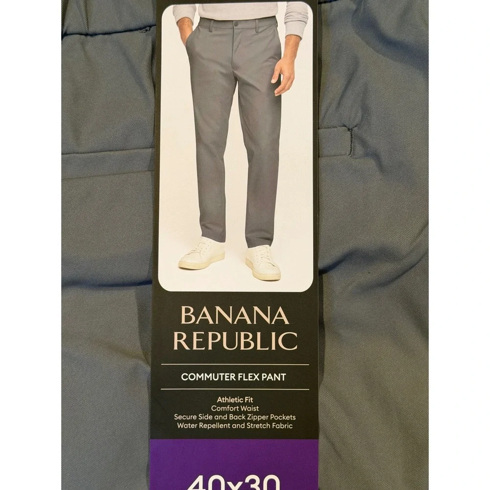 Banana Republic Mens Commuter Flex Pant 40x30 Gray Athletic Fit Water Repellent